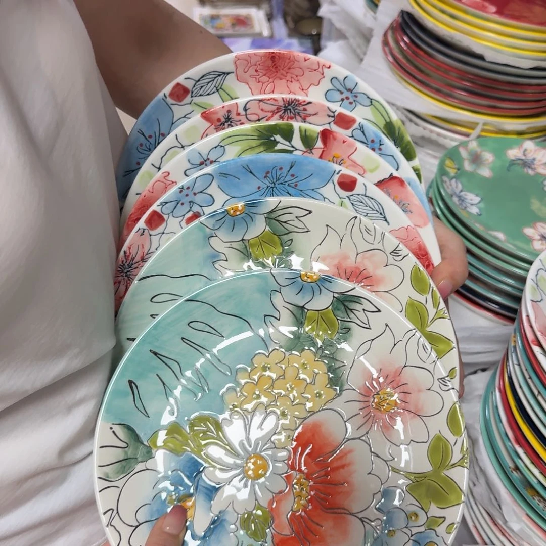 瓷8.25英寸延喜浮雕浅盘6只，看图