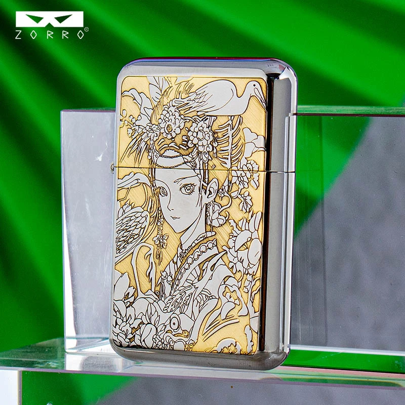 ZORRO佐罗打火机三代790白镍古风美女精雕超薄防风煤油2025刀马旦