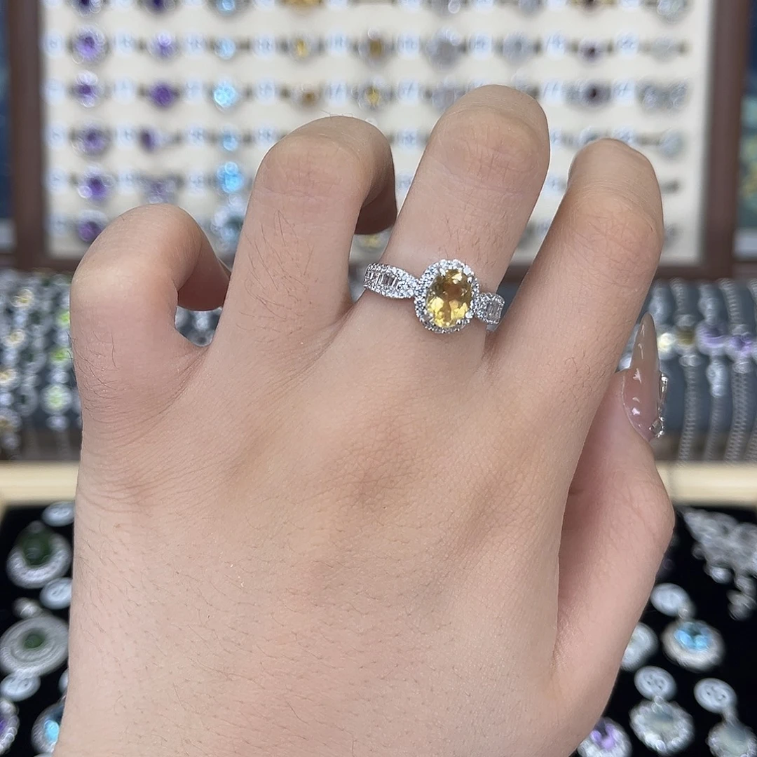 ****N黄晶银S925镶嵌戒指