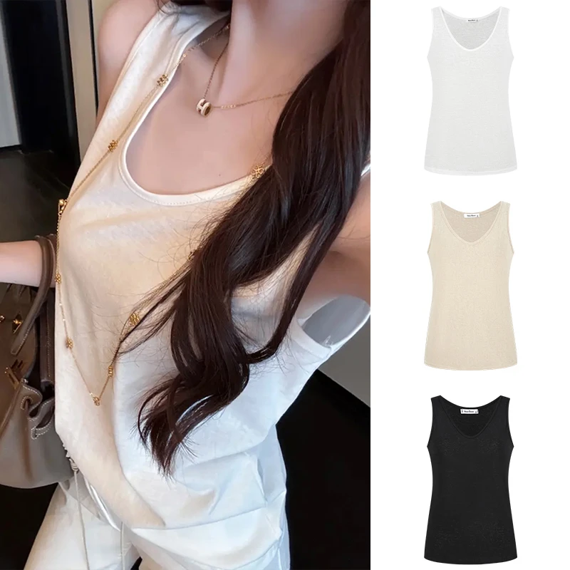 Moses Queen/魔西女王白色慵懒宽松背心女夏内搭舒适运动无袖上衣