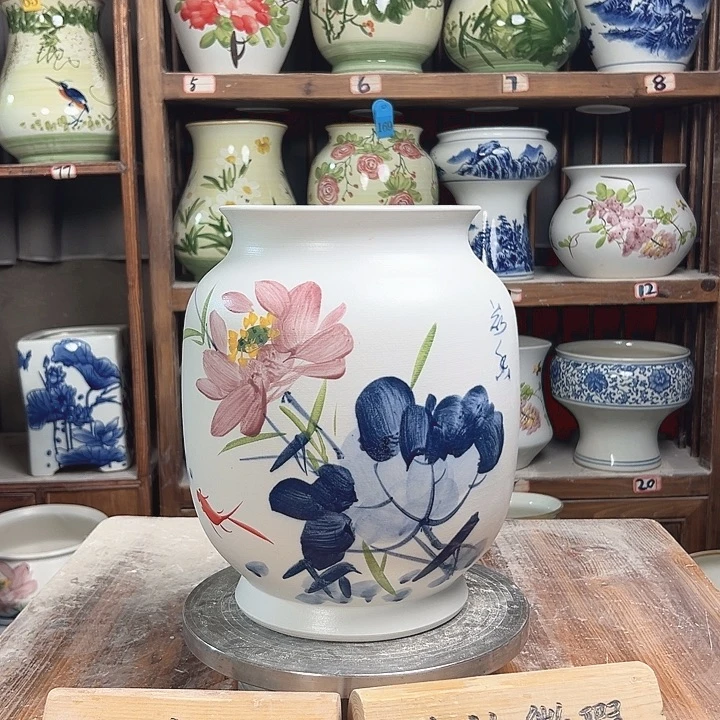 陶瓷冬瓜高27青花荷花新款新款陶瓷陶瓷