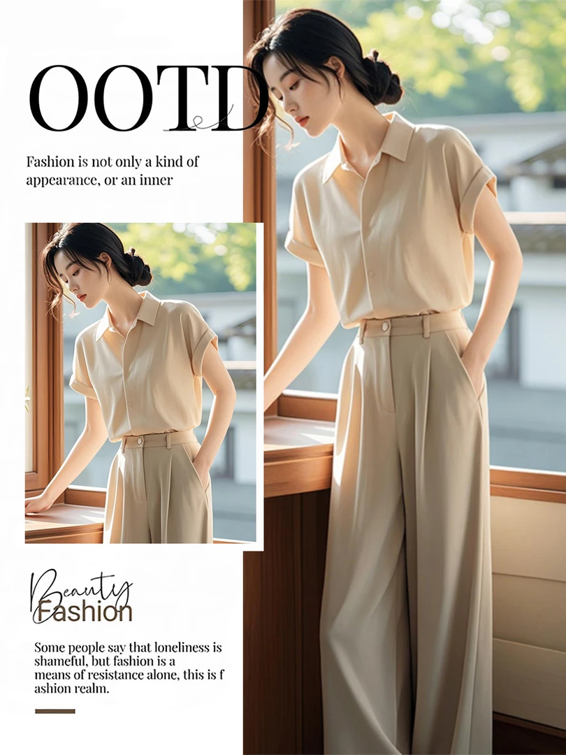 又a又飒套装2025新款盐系轻熟气质通勤职业衬衫上衣休闲裤两件套