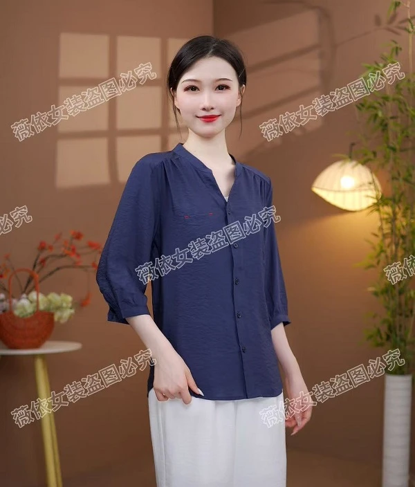 新款夏装洋气宽松衬衫小口袋上衣06