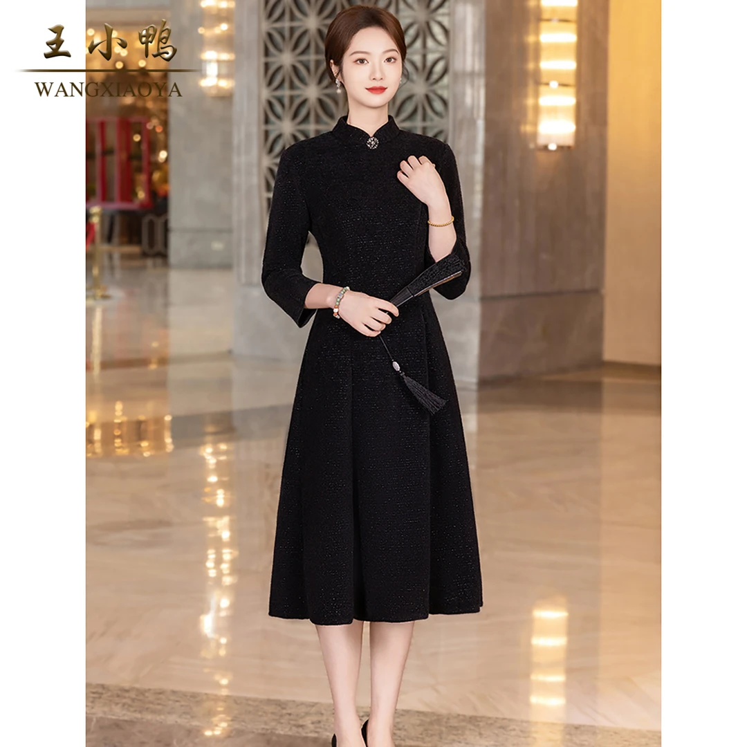 王小鸭妈妈装旗袍裙改良日常款2026春季新款中式高档婚宴礼服裙