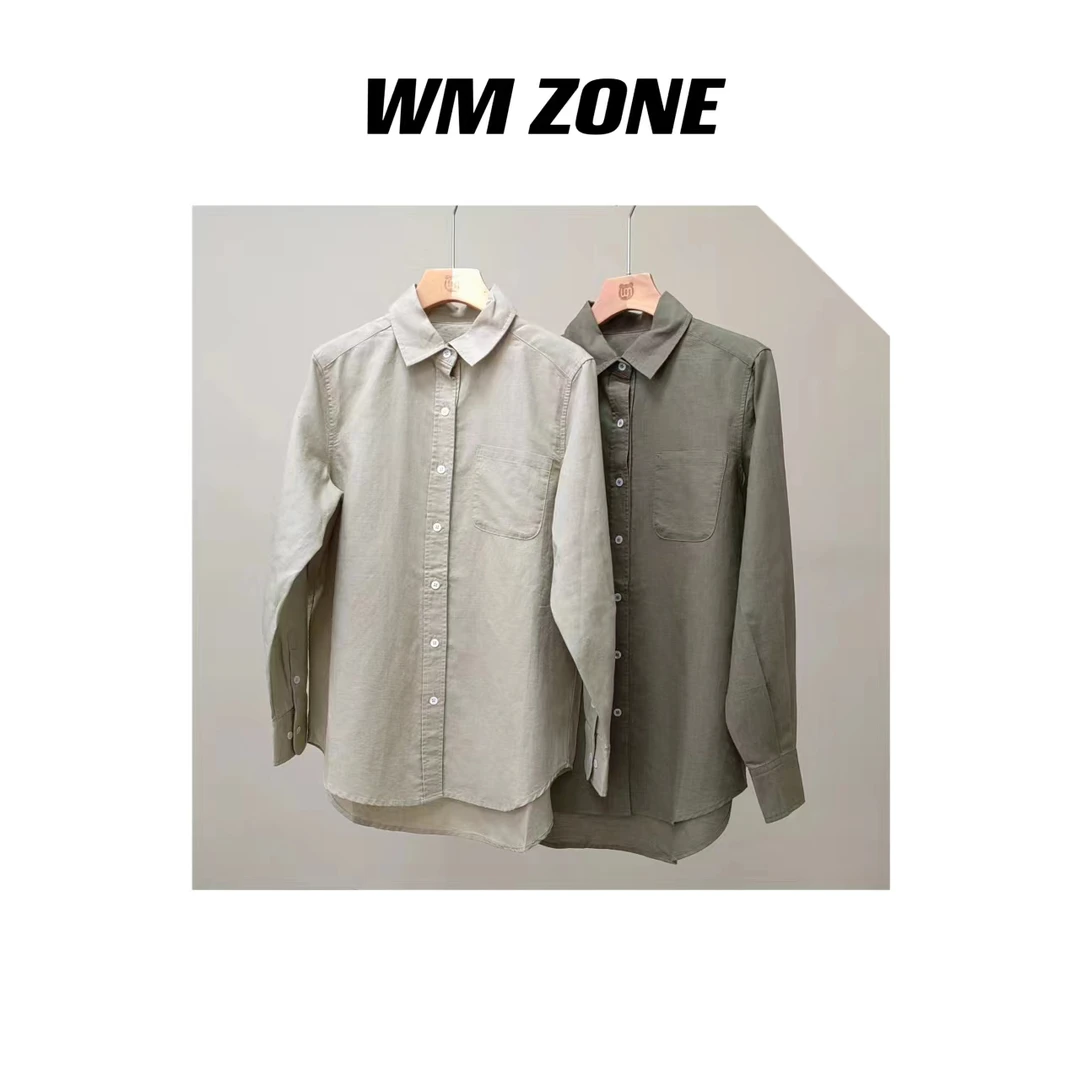 虎儿 4-2052 单口袋棉麻长袖衬衫