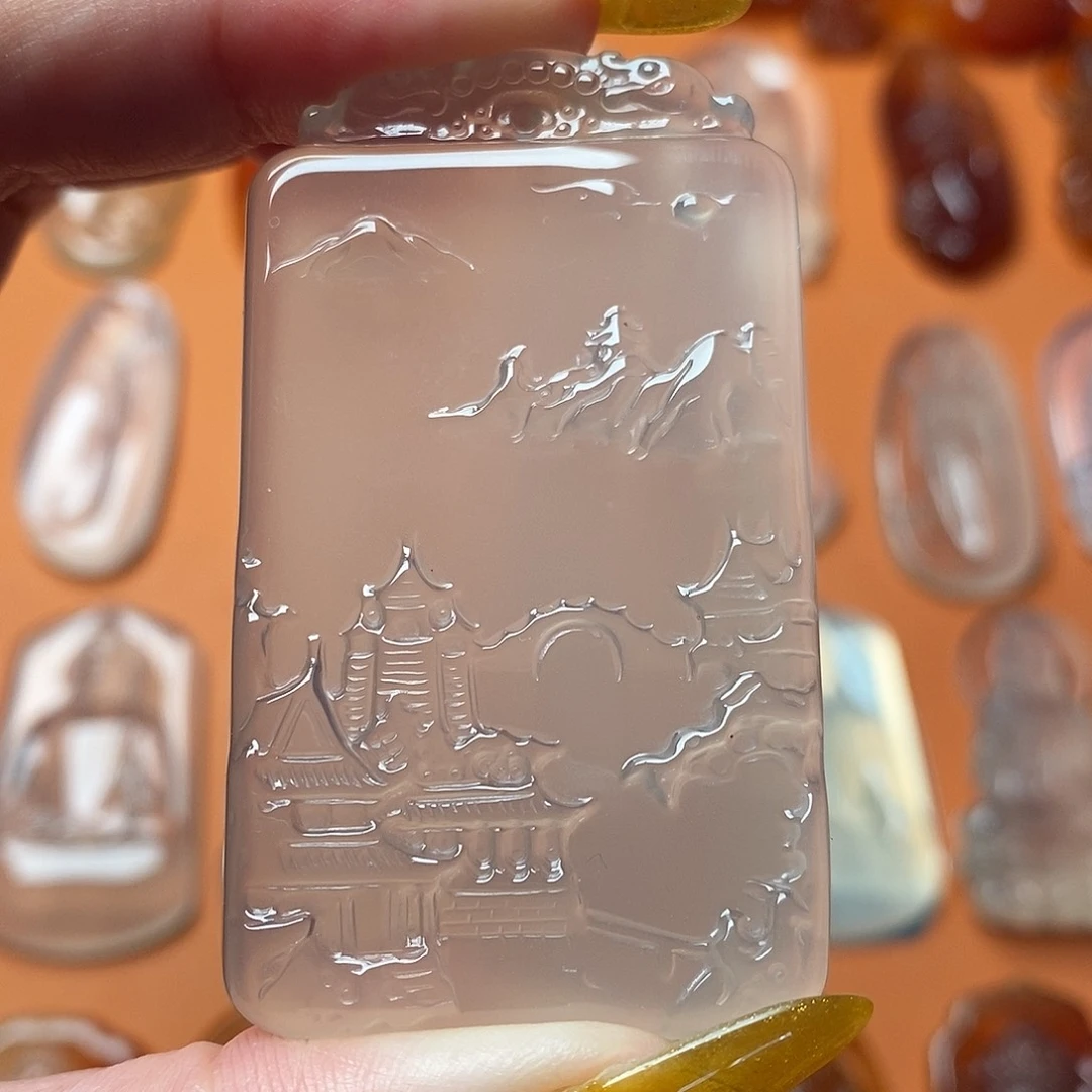 未镶嵌颈饰玛瑙/玉髓山水牌