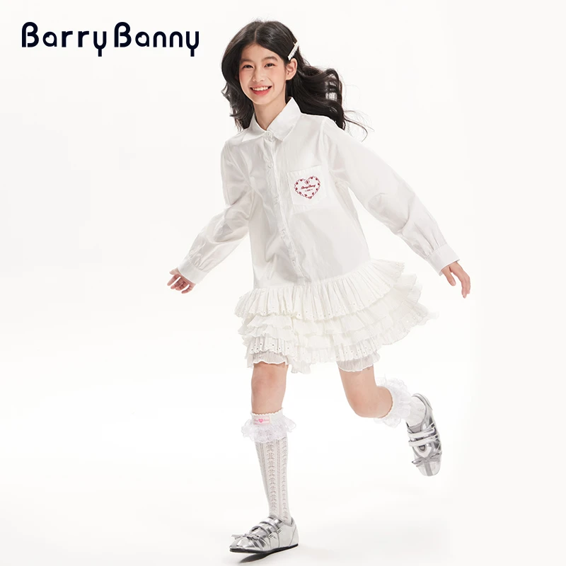 Barry Banny女童气质衬衫连衣裙2025春季新款儿童洋气翻领公主裙