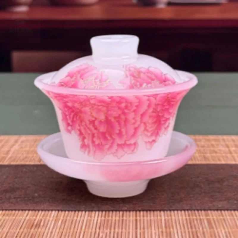 冰种琉璃江上如画功夫茶具盖碗高档防烫三才盖碗轻奢泡茶器茶杯