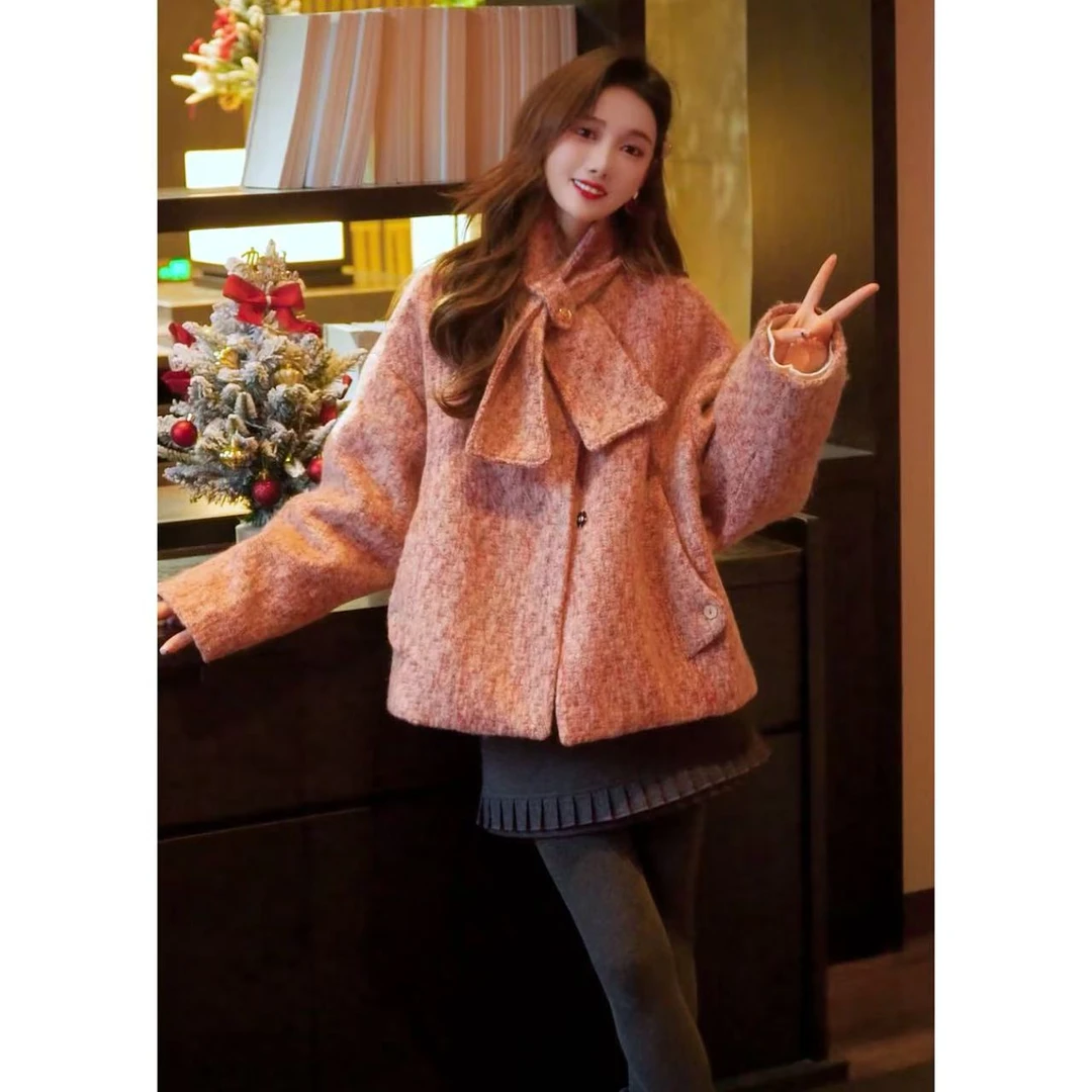 【粉绒暖意】轻奢高级感时尚洋气羊毛白鹅绒羽绒服W1476