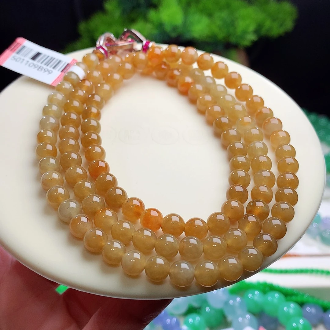 项链未镶嵌翡翠卡6mm冰胶油润 天然黄翡  荆芥黄