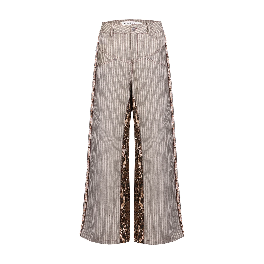 APRIORITY先验  蛇纹拼接条纹休闲裤宽松版型长裤