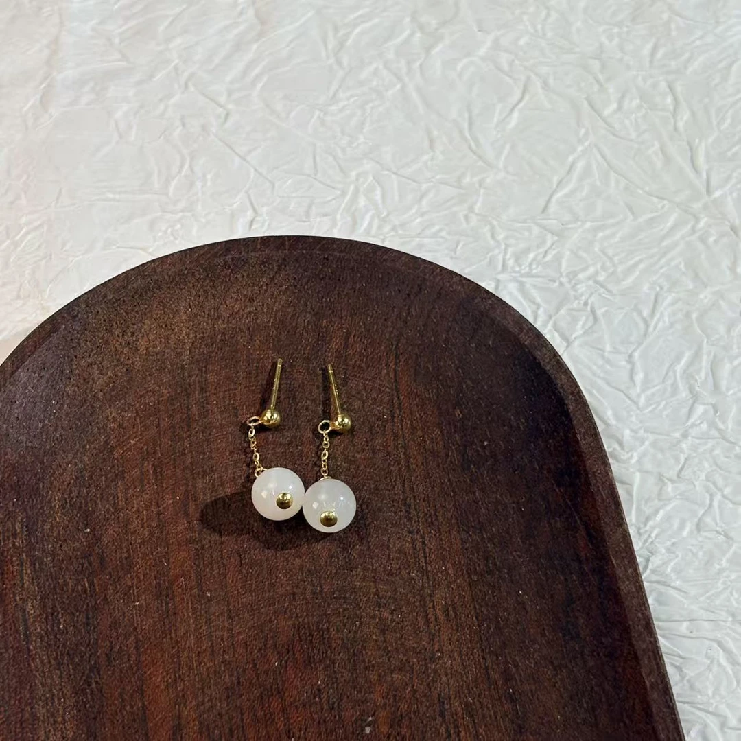 【七七专属】S925和田玉白玉耳线 7mm KL0230072