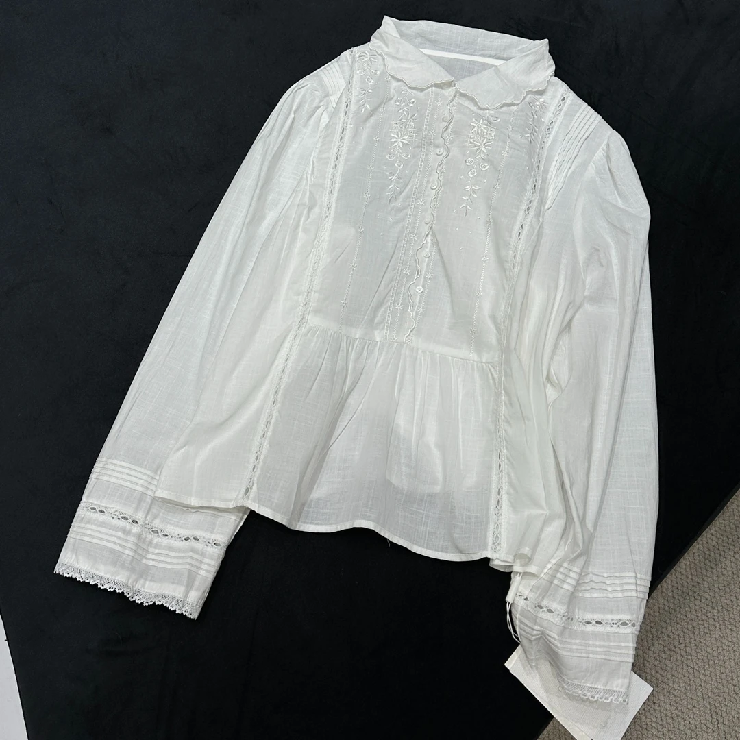 仓美美女装-国风翻领花边袖衬衫