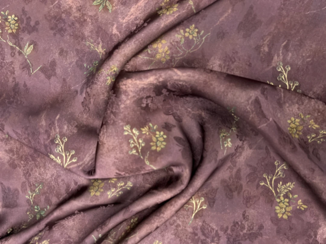 【1.5米-3米】枣红色小花旗袍连衣裙面料花罗香云纱提花绢纺重磅