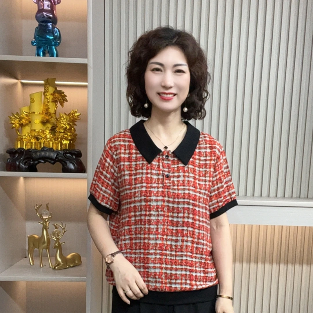 妈妈装流行欧若拉时尚潮牌女装宽松夏装女士独特漂亮小衫休闲短袖