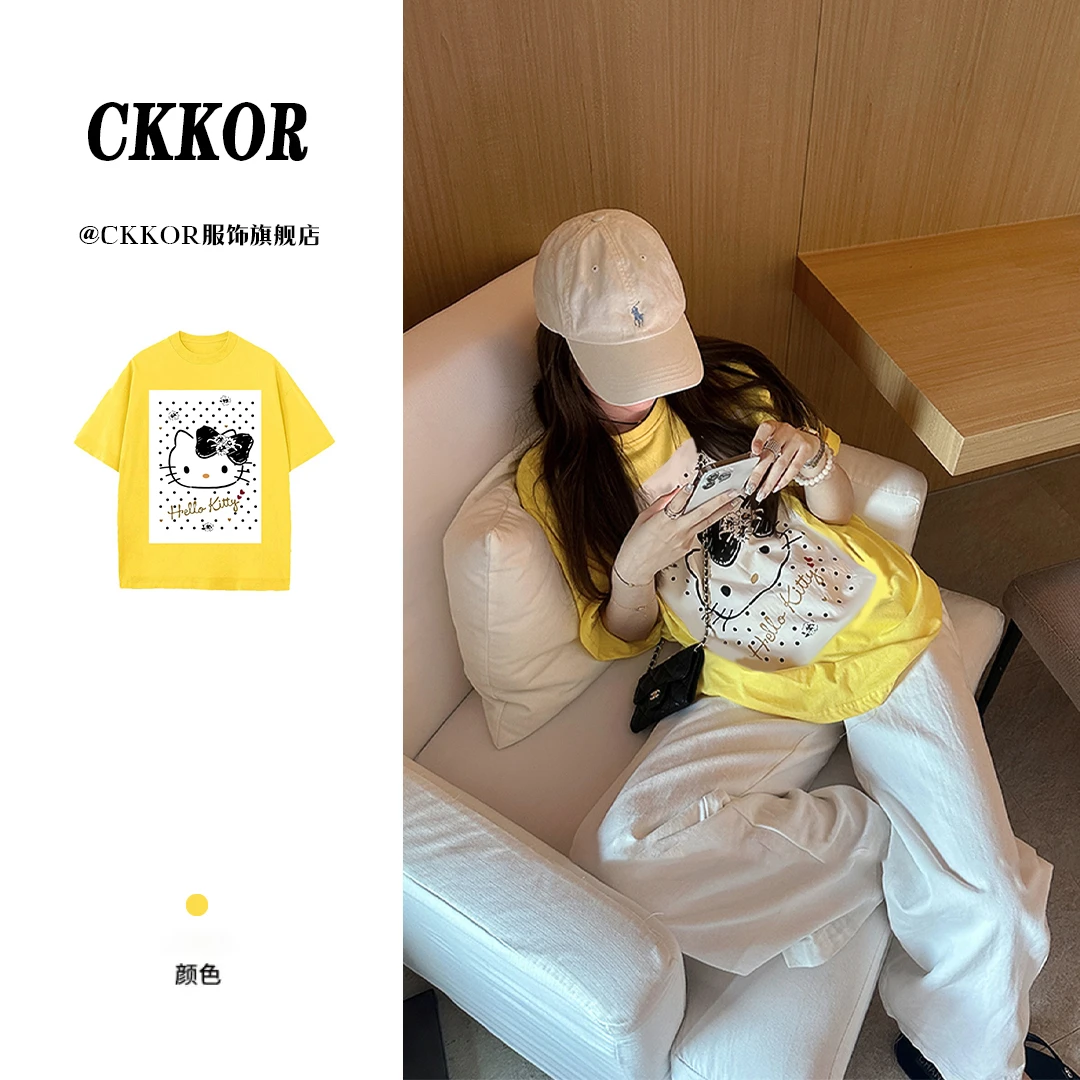 CKKOR夏季新款纯棉圆领短袖t恤女小众设计感休闲时尚百搭气质衣服