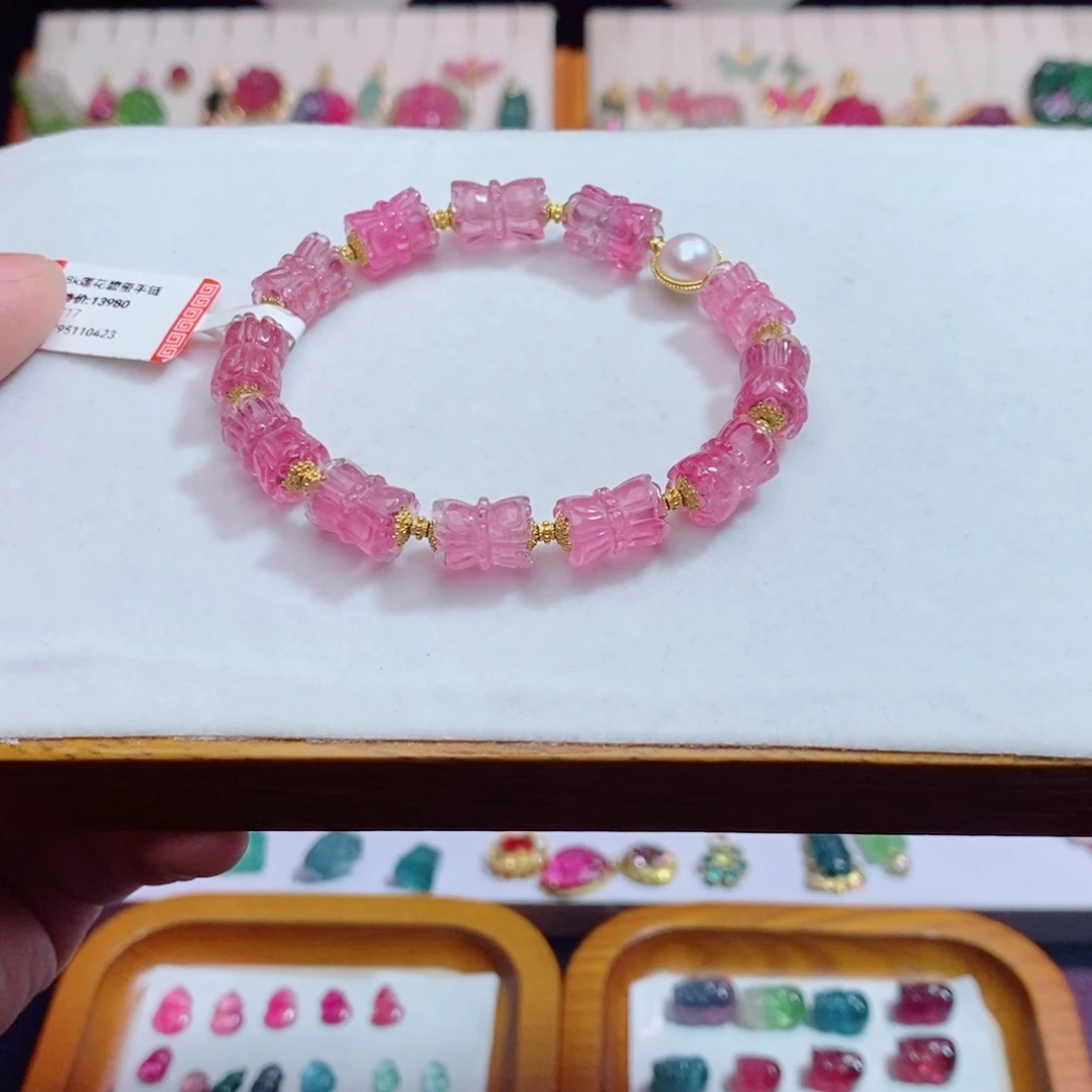 碧玺m18K金镶嵌碧玺莲花珠手链
