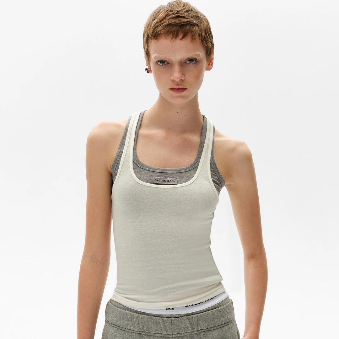 CALLED BACK【孟子义同款】吊带背心女夏季假两件撞色T恤上衣