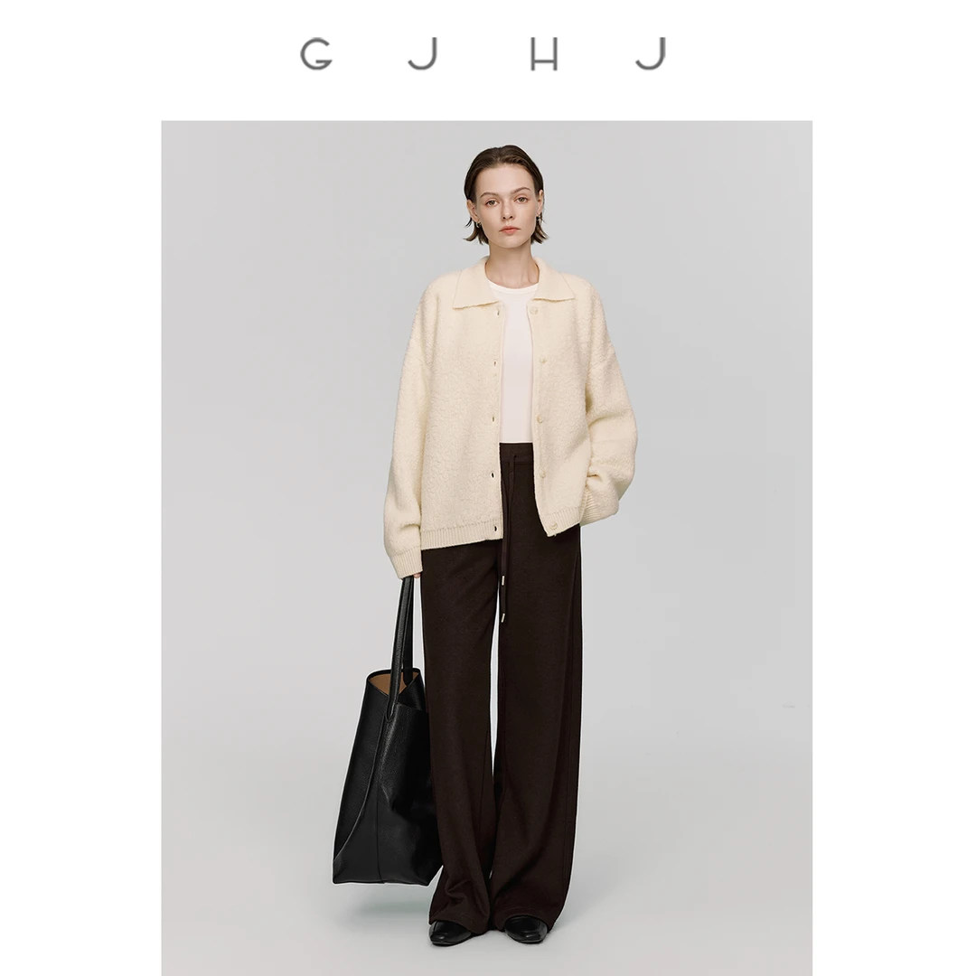 GJ-HJ翻领毛衣开衫 100%羊毛 罗文纽扣门襟针织外套休闲显瘦实穿