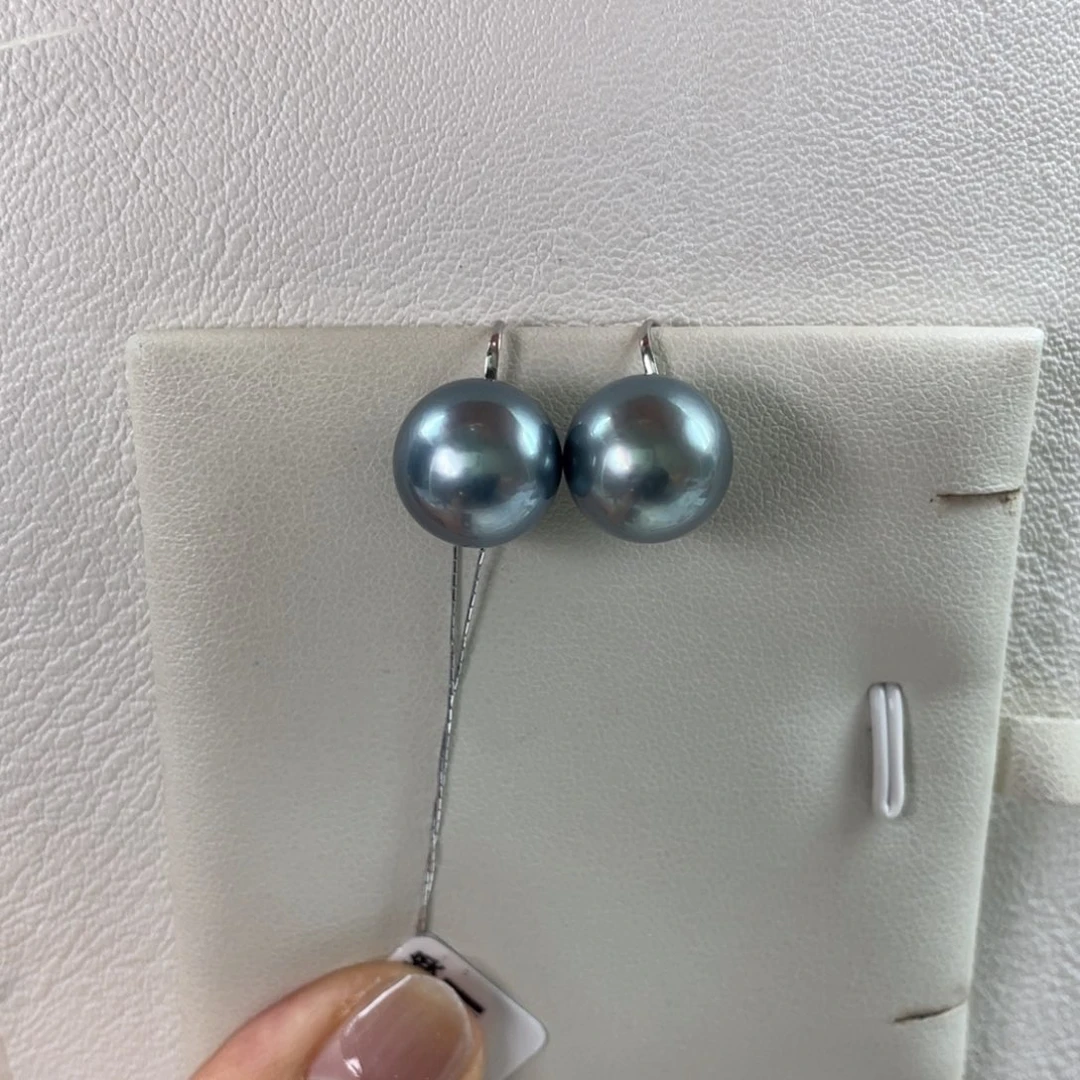 18K金镶嵌耳饰海水珍珠大溪地12-13m m