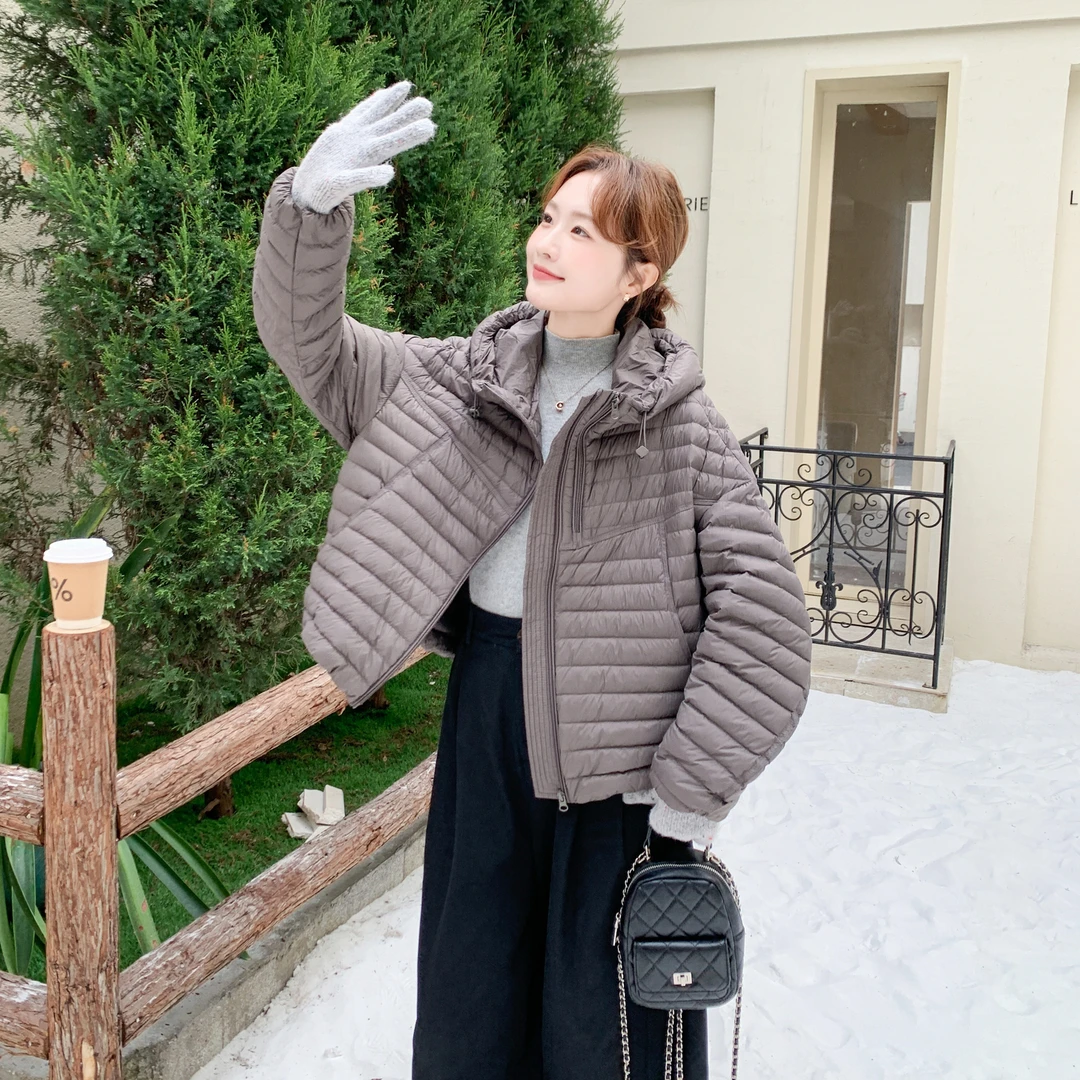 短款连帽排骨羽绒服女2025冬季新款设计感时尚双拉链保暖外套灰色