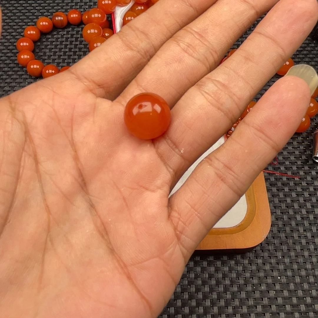 南红玛瑙足银镶嵌樱桃红单珠卡14