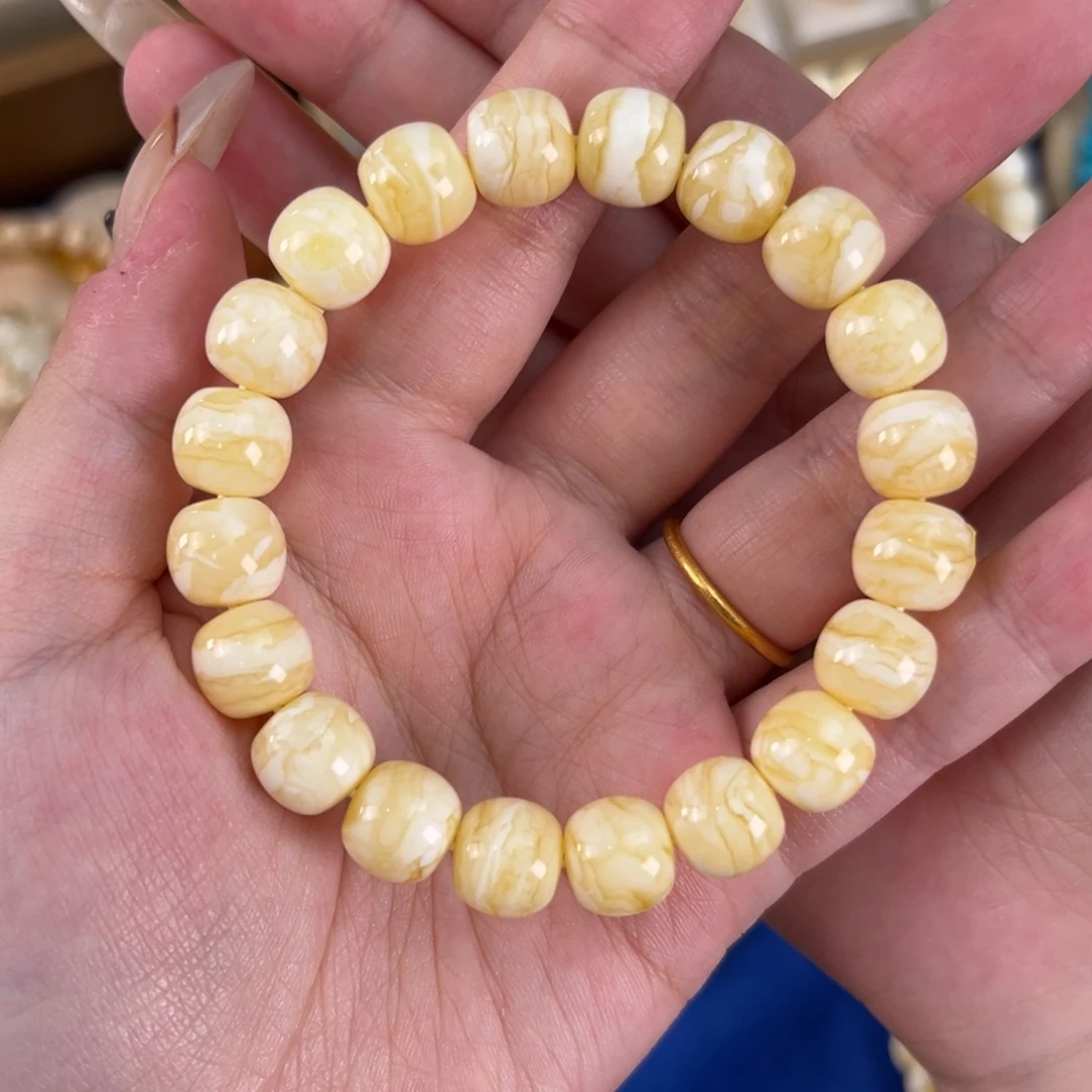 琥珀未镶嵌手串金瓷白虎皮11m