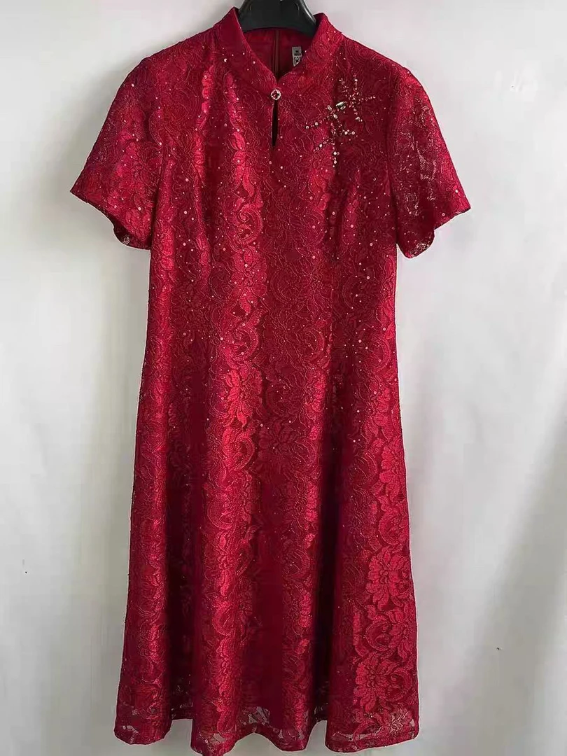 【E135旗袍连衣裙】蕾丝气质时尚女士夏季中式中国风修身复古