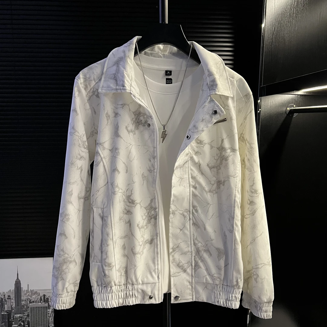 高级感扎染撞色夹克秋季男装潮流痞帅男士百搭上衣