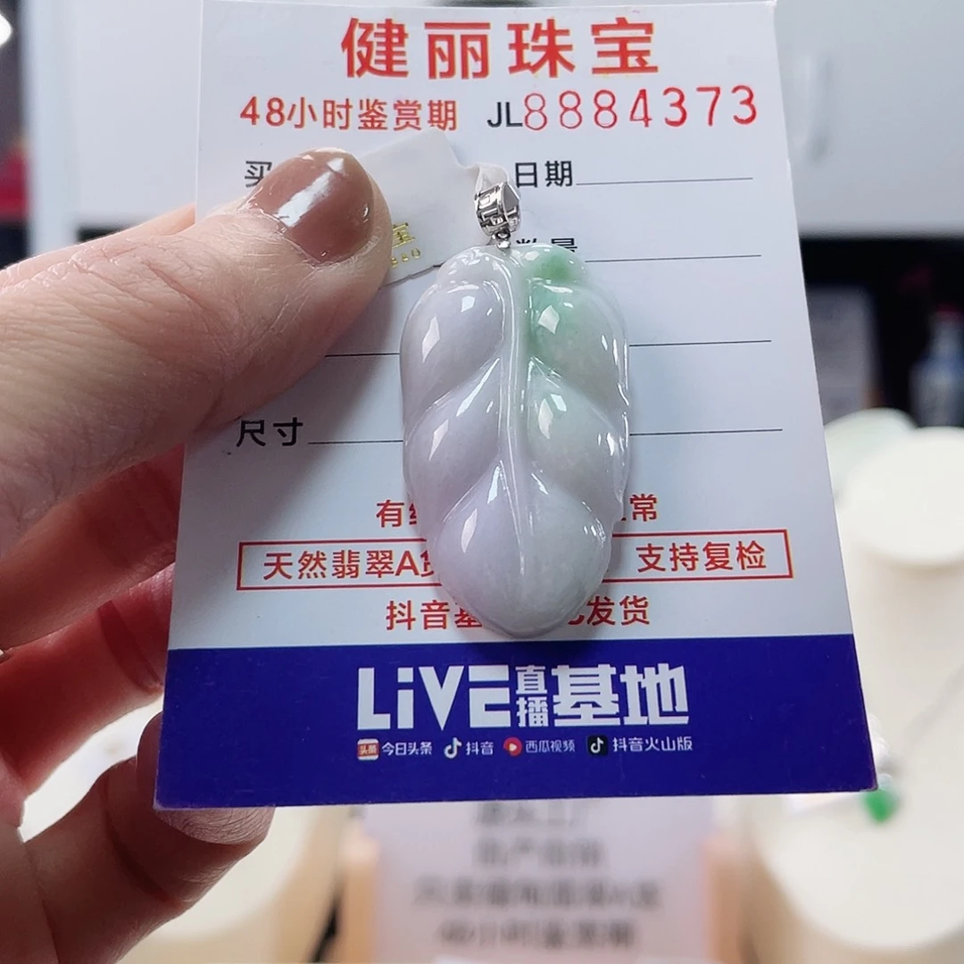 翡翠颈饰18K金镶嵌叶子