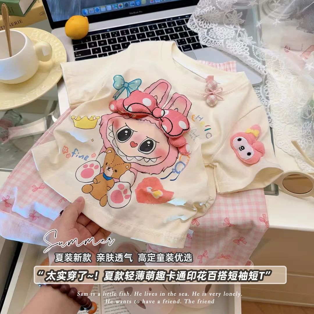 2025新款儿童夏季女童新款韩版卡通立体短袖宝宝休闲体恤洋气晴晴