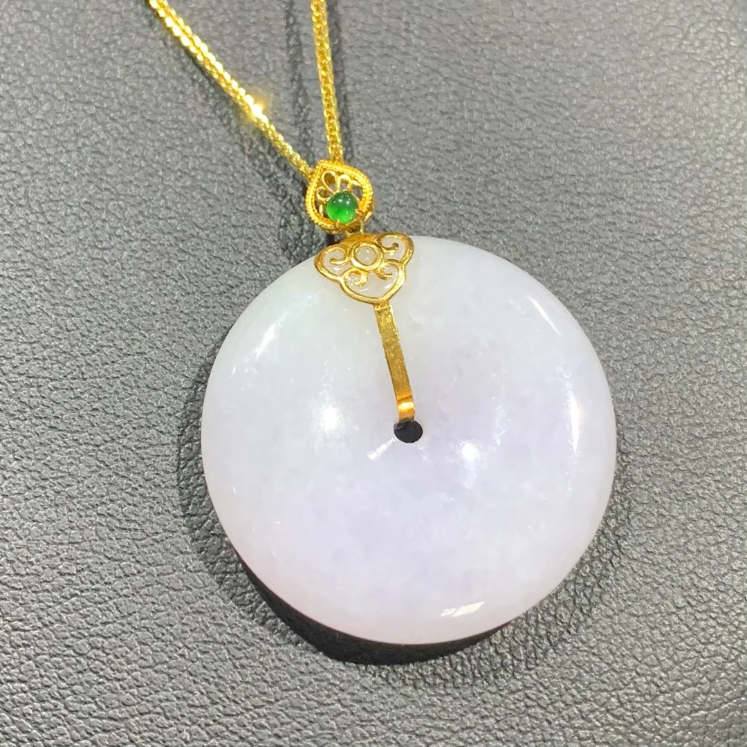 八七珠宝翡翠CHH金镶春彩平安扣 多样性发一件 天然A货翡翠