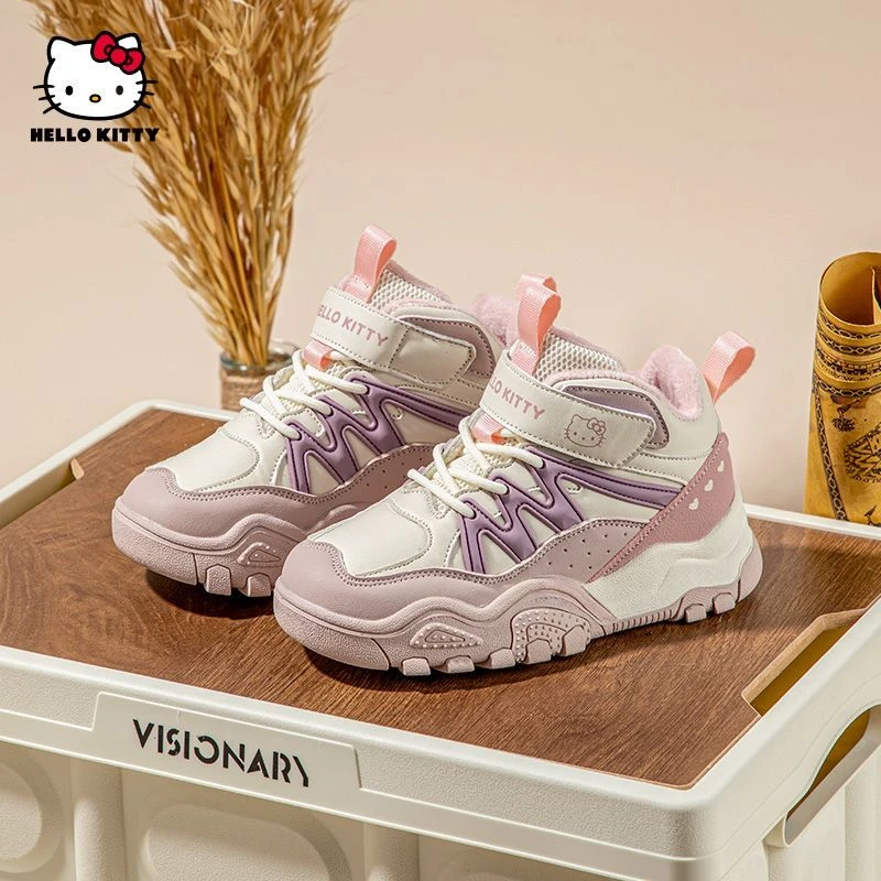 HelloKitty女童加绒板鞋2024冬款高帮防滑防水户外加绒保暖运动鞋