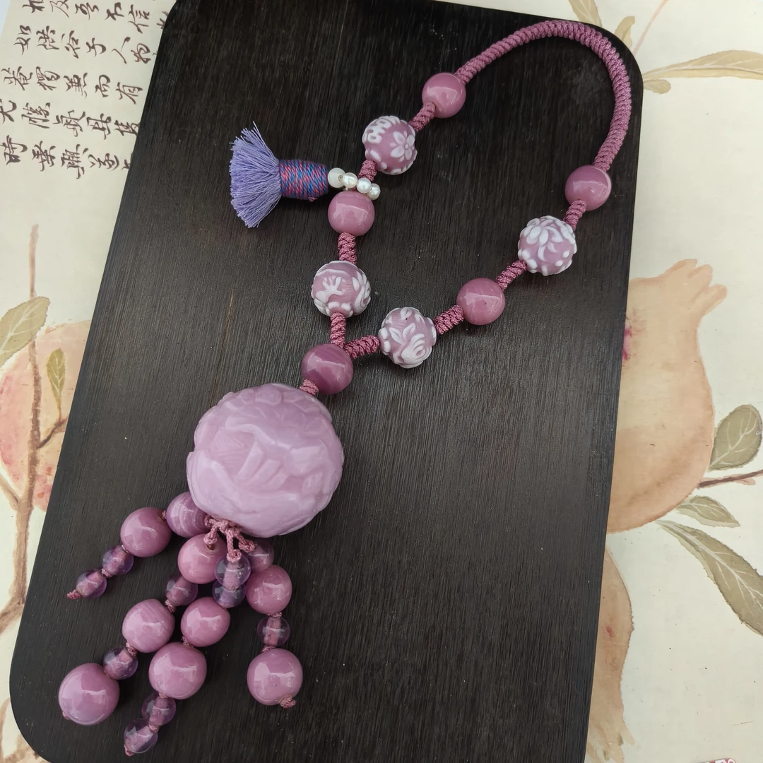 老琉璃粉色手捻手把件挂件5091704