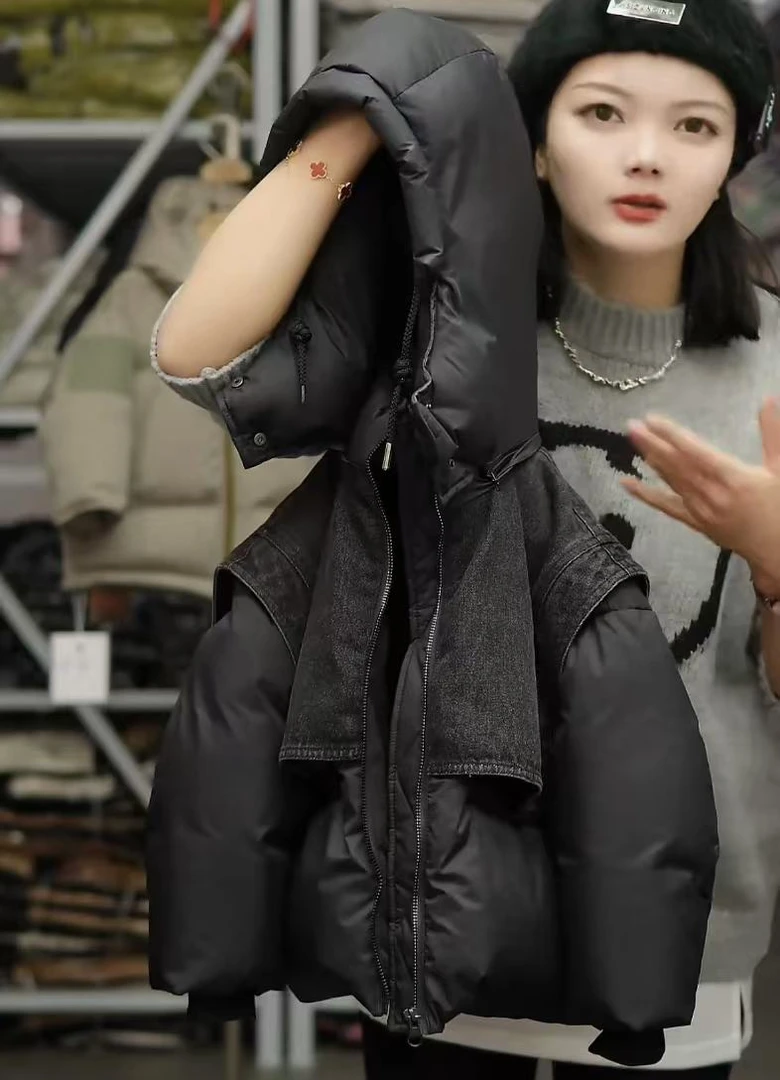 TXB241051 冬2024新品中大童 拼接假两件连帽 羽绒服