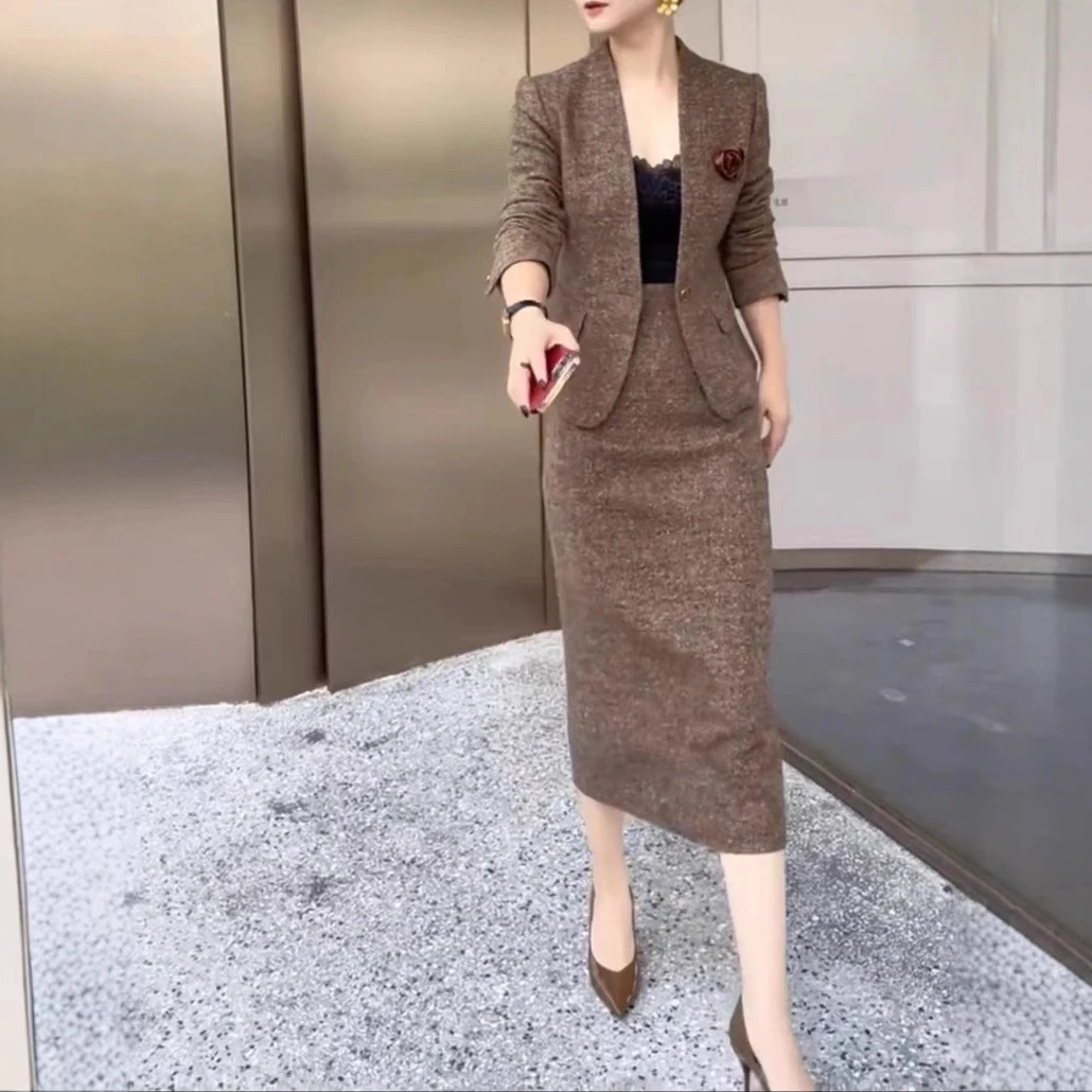 中年人女装2025新款时尚职业套装裙OL修身显瘦外套半身裙两件套装