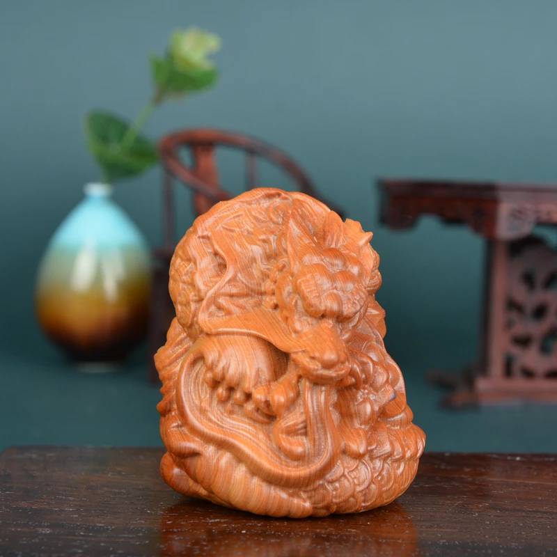 太行崖柏木雕盘龙生肖龙吉祥物摆件盘玩手把件创意木质小物件