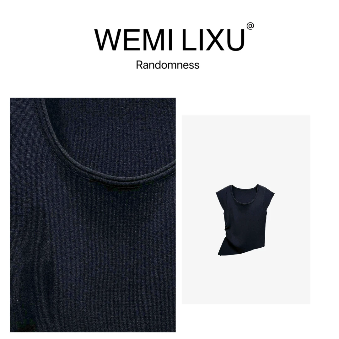 WEMI LIXU“画影”夏季时尚百搭不对称抽绳修身清凉短袖针织衫1193