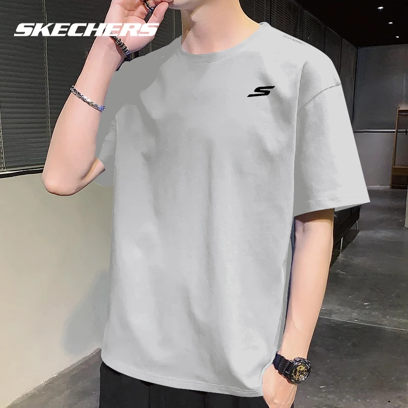 斯凯奇短袖T恤男士速干衣2025夏季新款宽松圆领冰丝跑步运动t半袖