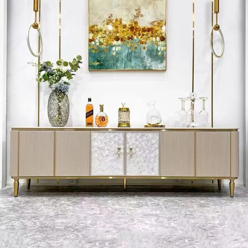 220*40*60轻奢风贝壳岩板电视柜法式香槟色入户客厅隔断收纳柜