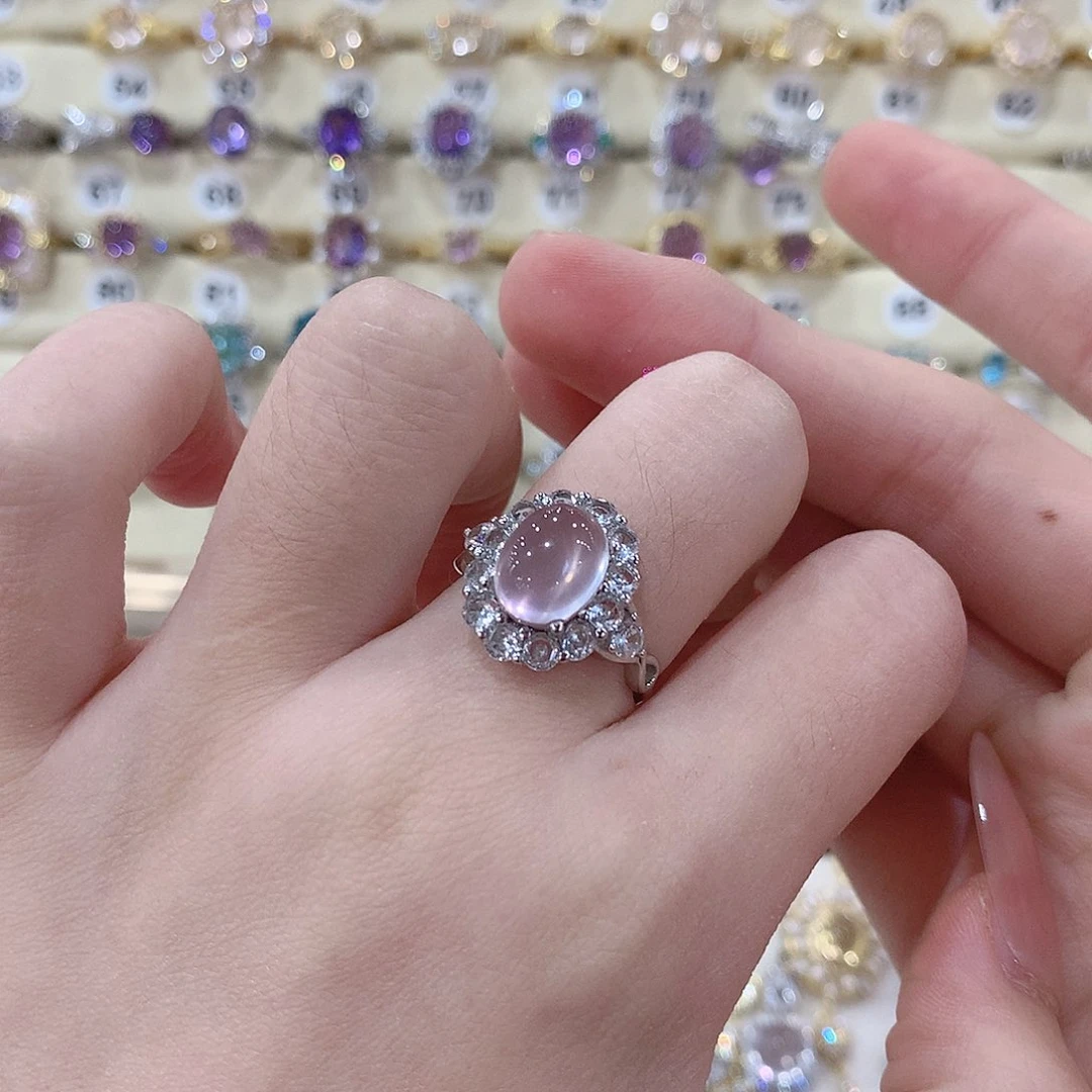 芙蓉石戒指银S925镶嵌兔****?