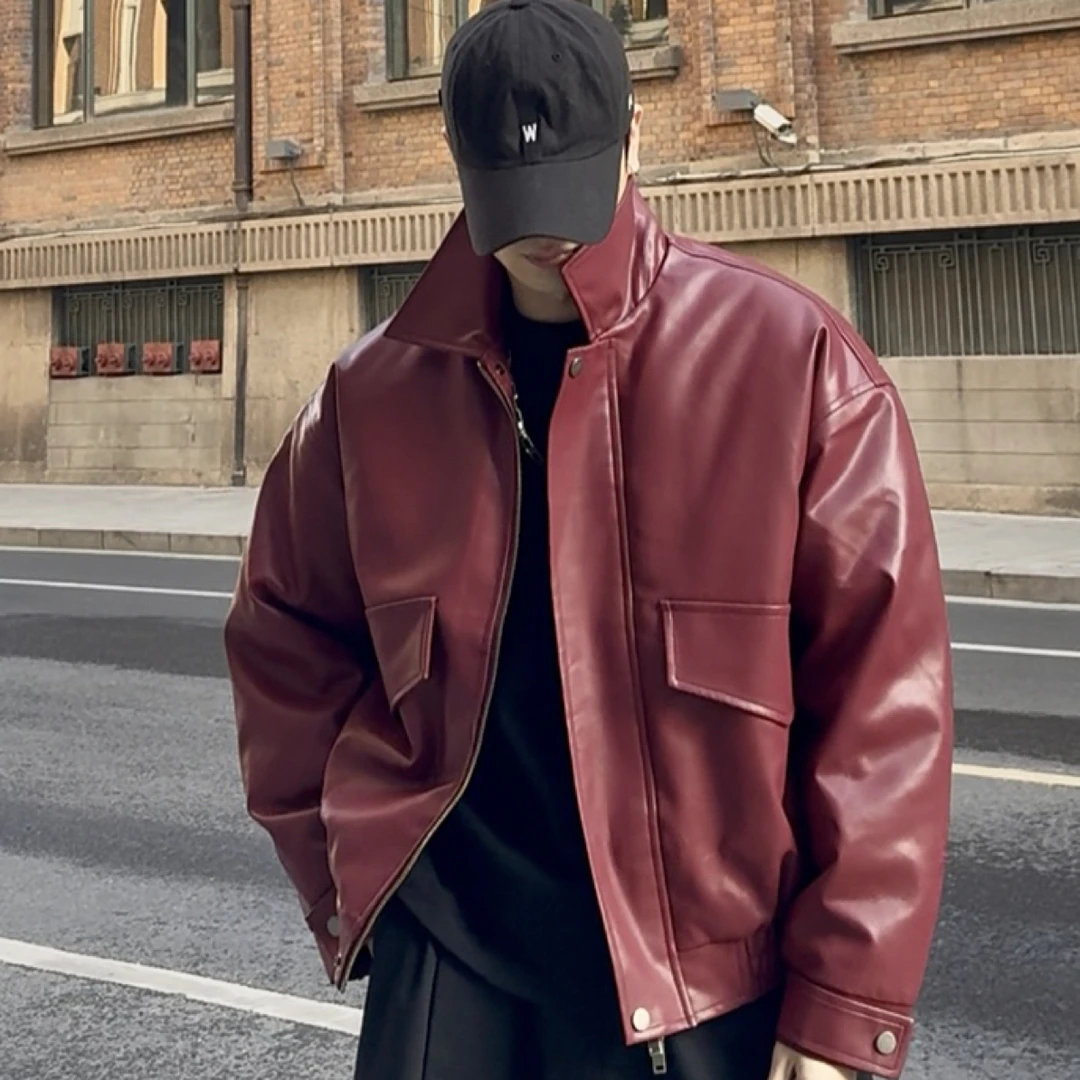 瞎穿的包 秋冬美式复古皮衣羽绒夹克外套 翻领宽松阔版 极简高级