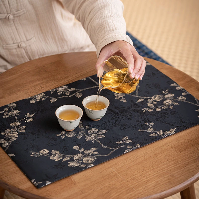 新中式禅意织锦棉麻茶席防烫吸水茶桌垫桌旗布艺隔热垫茶具茶席垫