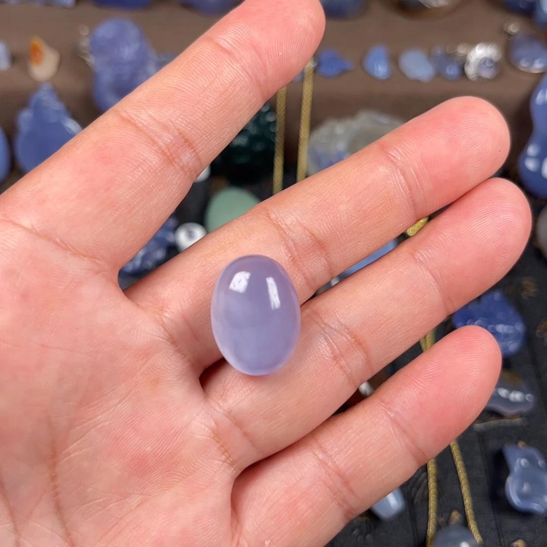 酱***蛋玛瑙/玉髓颈饰未镶嵌蓝玛瑙蛋面