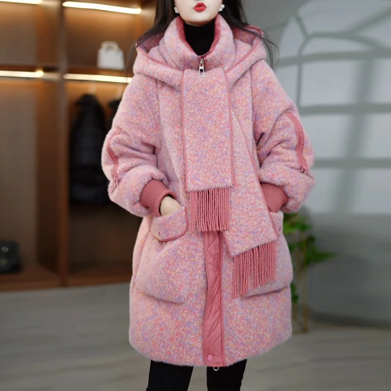 时尚爆款小香风加厚白鸭绒外套2025冬季新款妈妈中长款保暖羽绒服