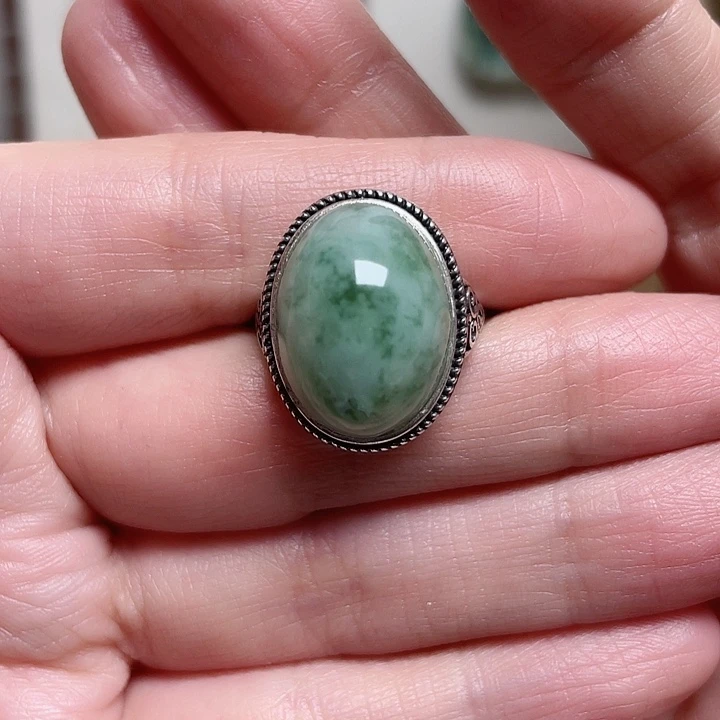 透闪石-蛇纹石玉戒指银S925镶嵌用****生