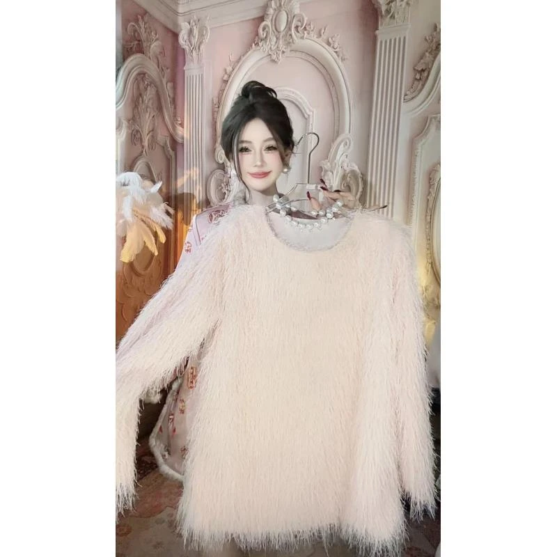 【崔】Z0152 法式软糯毛衣女秋冬超好看加厚亮丝v领宽松套头针织衫