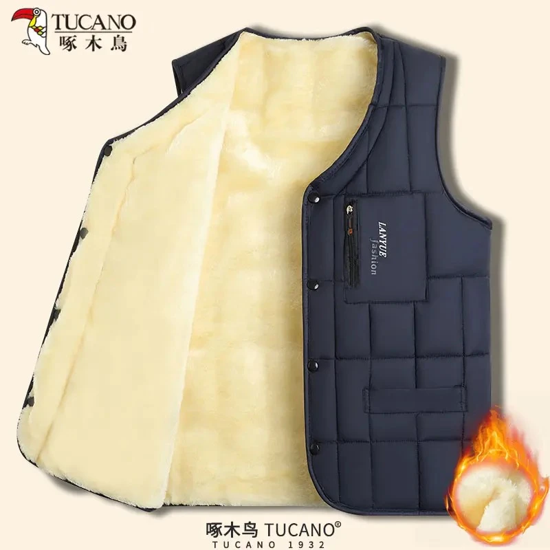 啄木鸟2025秋冬季新款男士加绒加厚马甲中老年爸爸装坎肩保暖背心
