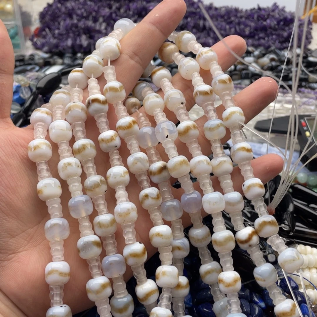 未镶嵌玛瑙/玉髓珠宝半成品一条装老玛瑙➕白水卡10mm