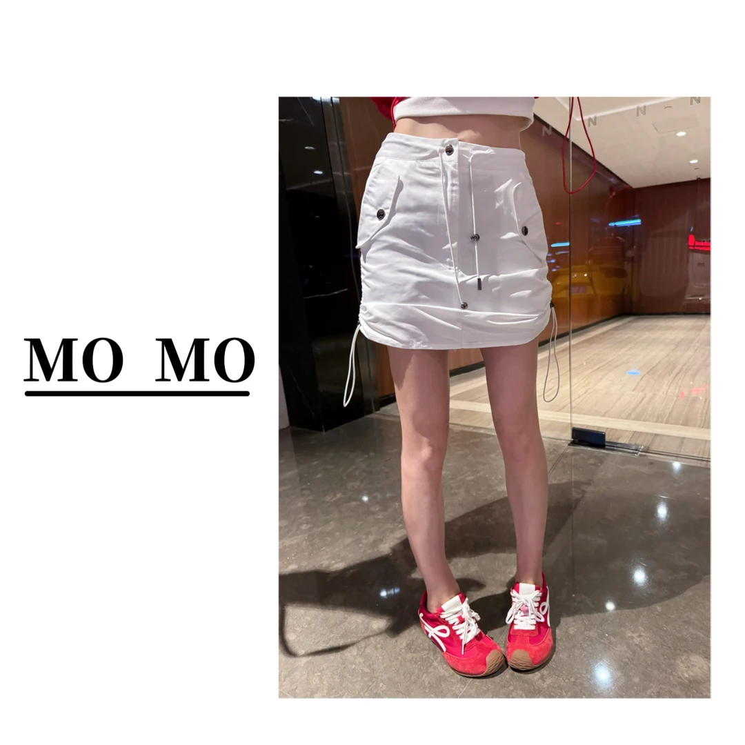 MOMO【A字抽绳工装裙】2025新款美式百搭纯色辣妹高腰半身裙防走光